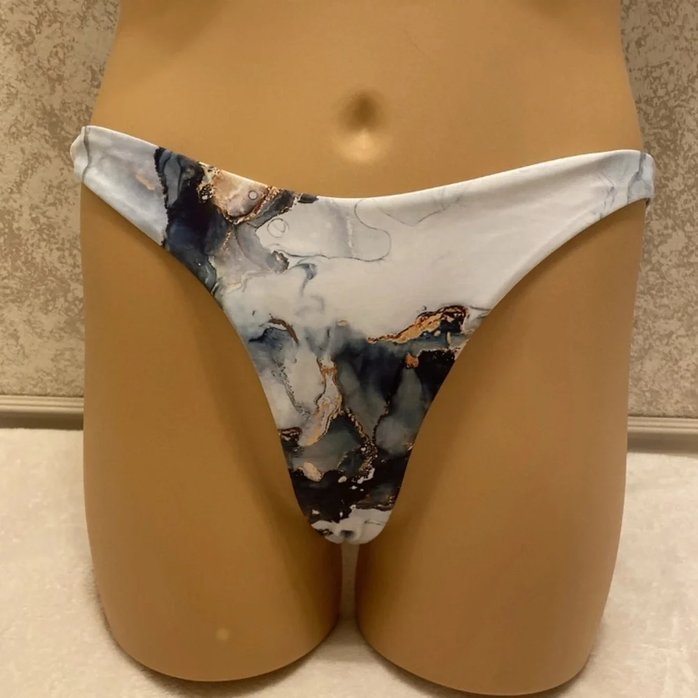 SHEIN Marble Print Bikini in Black, White, and Tan